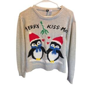 H&M Divided Penguin Ugly Christmas Sweater XS Womens Gray Holiday Party Pullover